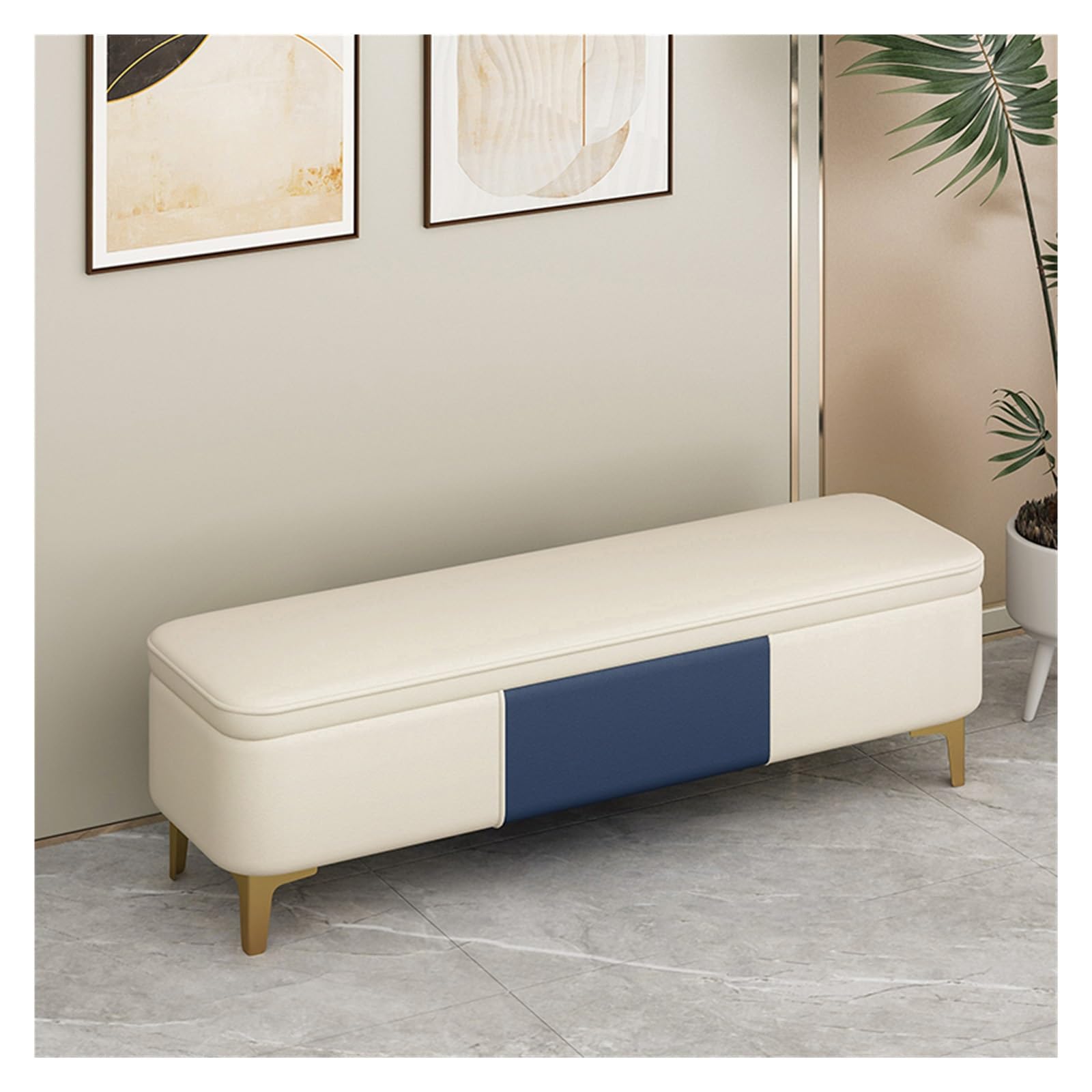Pufa do przechowywania ławka do przechowywania - ławka wejściowa, pufa do sypialni, nowoczesna sofa ze sztucznej skóry, sofy do sypialni pod stopę łóżka, tapicerowana sofa ze złotymi nogami Sofa do