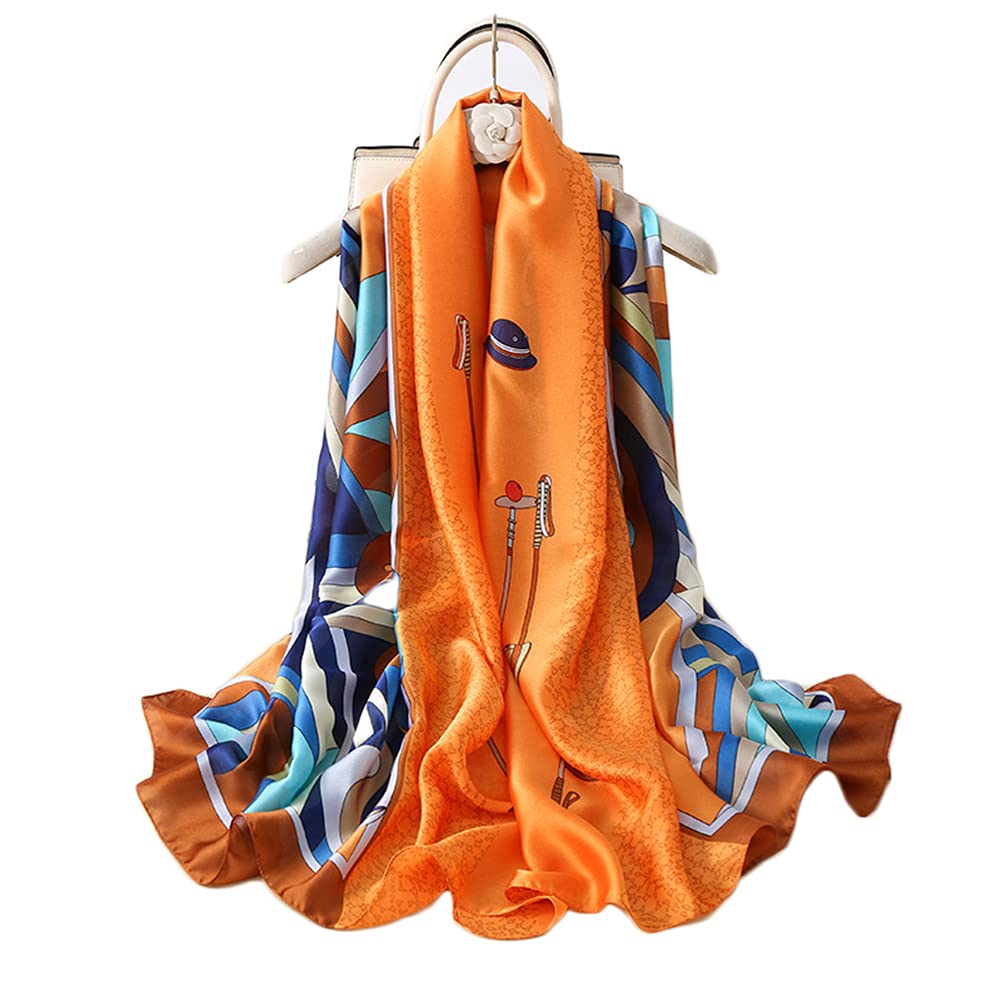 Qyx Women's Fashion 100% Mulberry Silk Large Scarf-Elegant Lightweight Satin Flowers & Birds Printed Shawls & Wraps for Lady