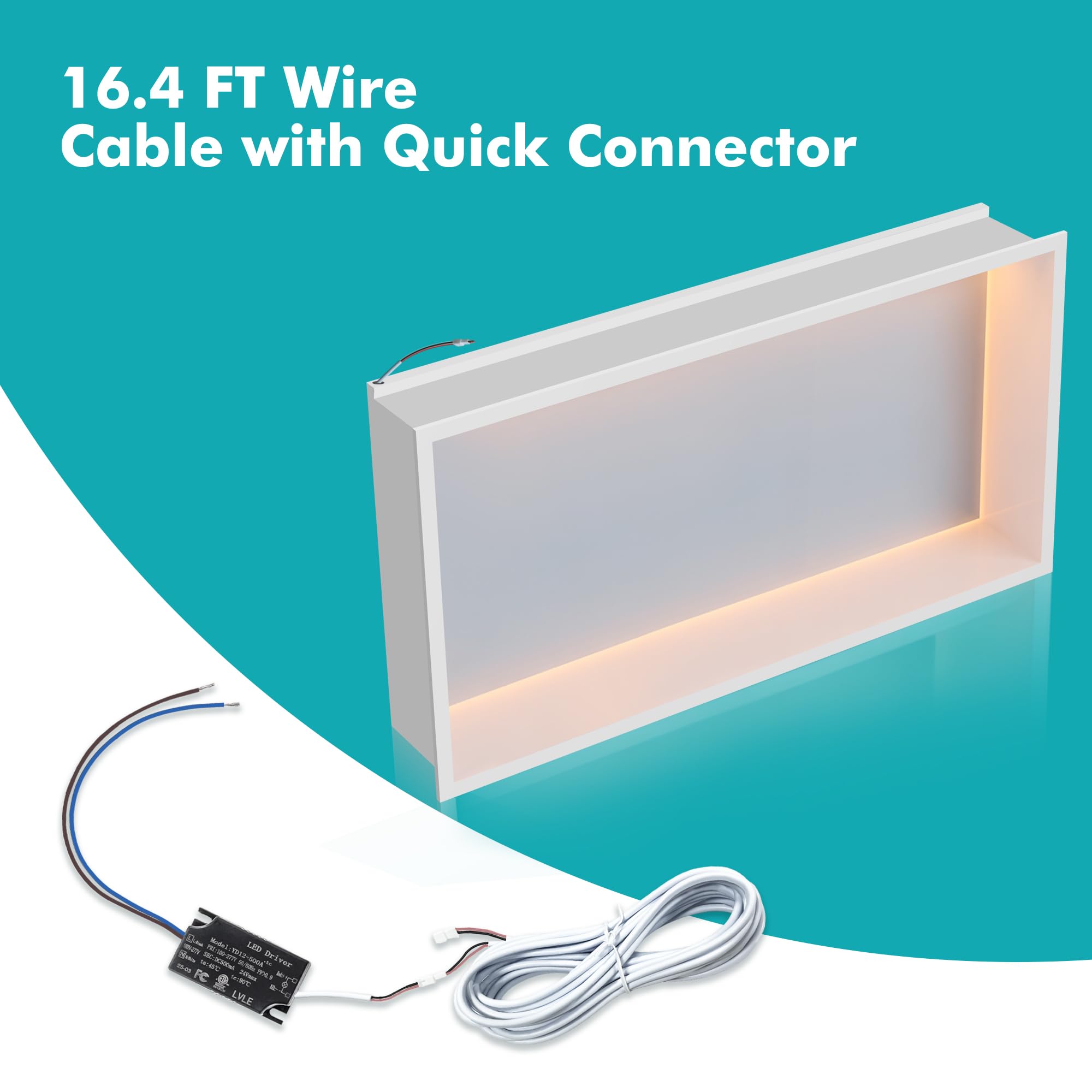 FTL Wandnische Dusche mit LED Weiß,Duschnische mit 3000K Warmweiss Beleuchtung(Nicht Dimmbar) 60x30cm,304 Edelstahl LED Wandnische Badezimmer Keine Fliesen Erforderlich