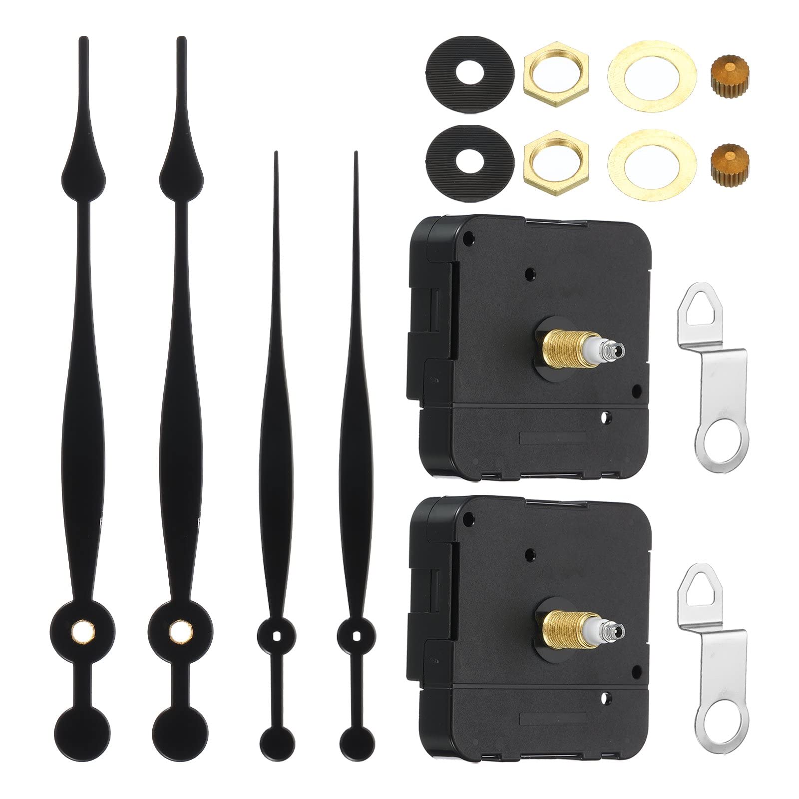 PATIKIL Clock Mechanism Replacement Kits, 2 Set DIY Clock Parts with 8.2" Long Spade Hand 23mm/0.9" Movement Shaft Length Fit for 5-8mm Dial Thickness Black