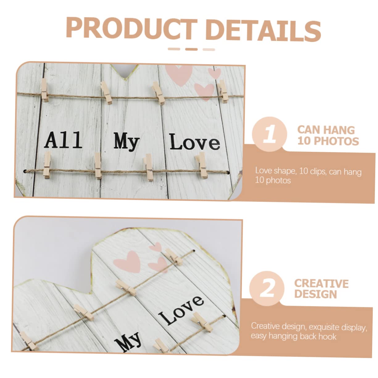 Didiseaon Legno Decorazione da Parete Rustico Beige, Portafoto a Forma di Cuore Stile Farmhouse, Matrimonio Festa, e Casa