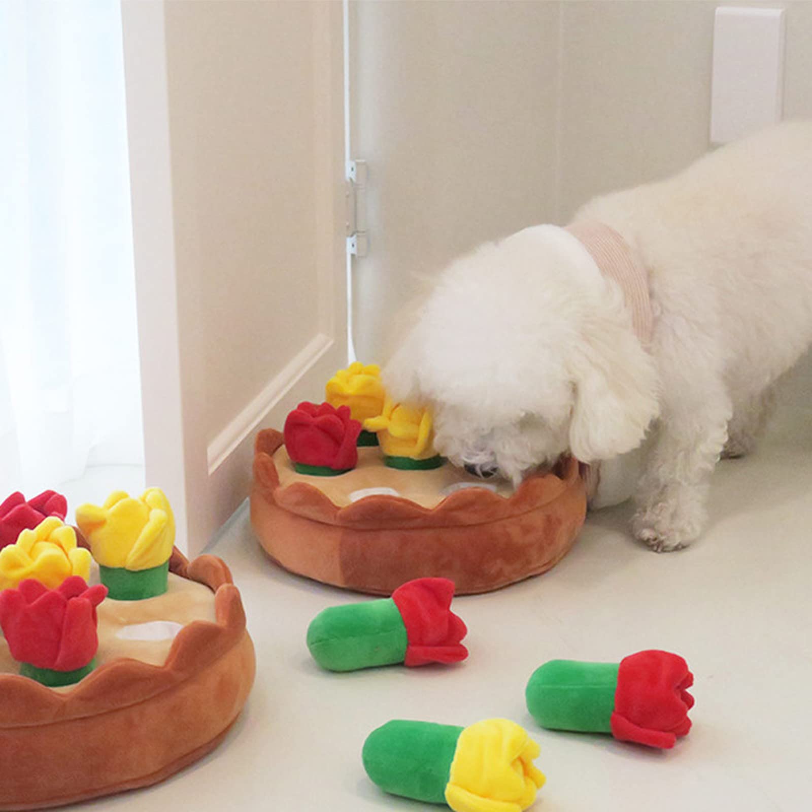 Jouet à renifler pour chiens de petite taille - Jouet en peluche puzzle fleur chats dentition agressifs - Mangeoires de nourriture pour chiens agressifs - Petites races couineurs