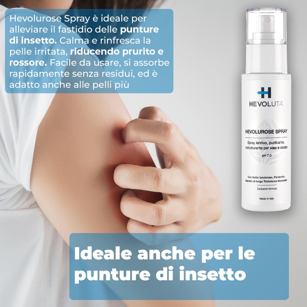 Hevolurose Spray con Acido Ipocloroso, Sollievo per Pelle Sensibile, Acne, Scottature e Punture Insetti, Antibatterico Spray Lenitivo e Rinfrescante - Formato 100 ml + ricarica 200 ml -