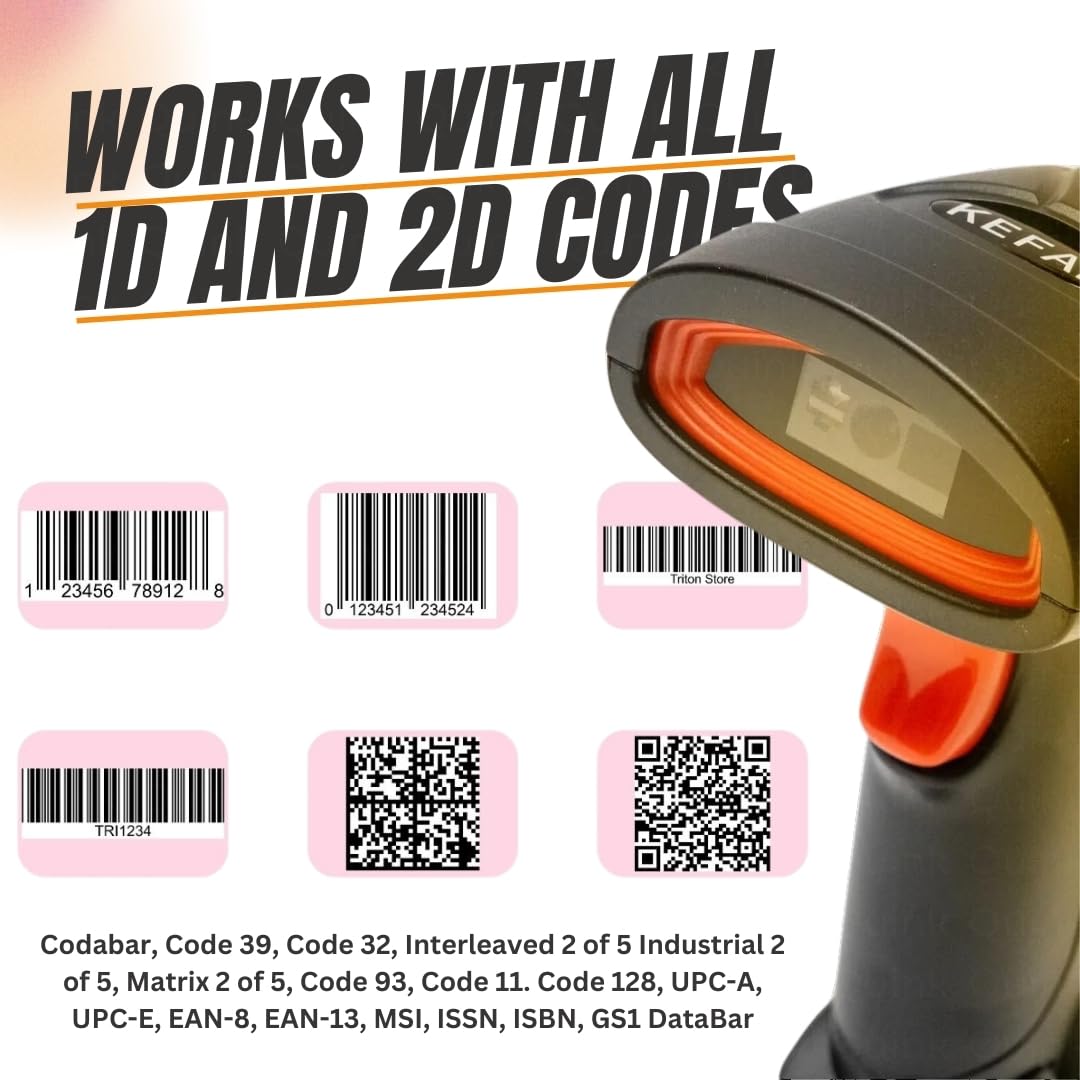 Quink 2.4GHz Wireless Barcode Scanner, QR and 1D/2D Code Reader, Wired and Rechargeable, Black (Handheld) 2