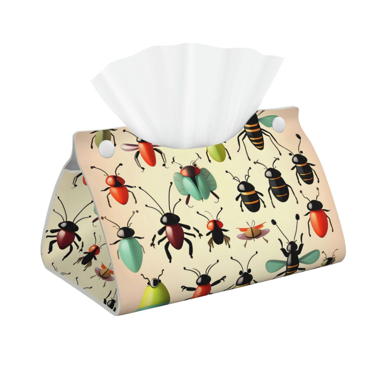 Cartoon small insects Long Leather Tissue Box Cover-Waterproof PU Leather Tissue Holder for Bathroom, Decorative Rectangular Tissue Case