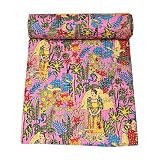 Marubhumi Indian Traditional Farida Design Pure Cotton Kantha Quilt Indian Cotton Bedding Bedspread