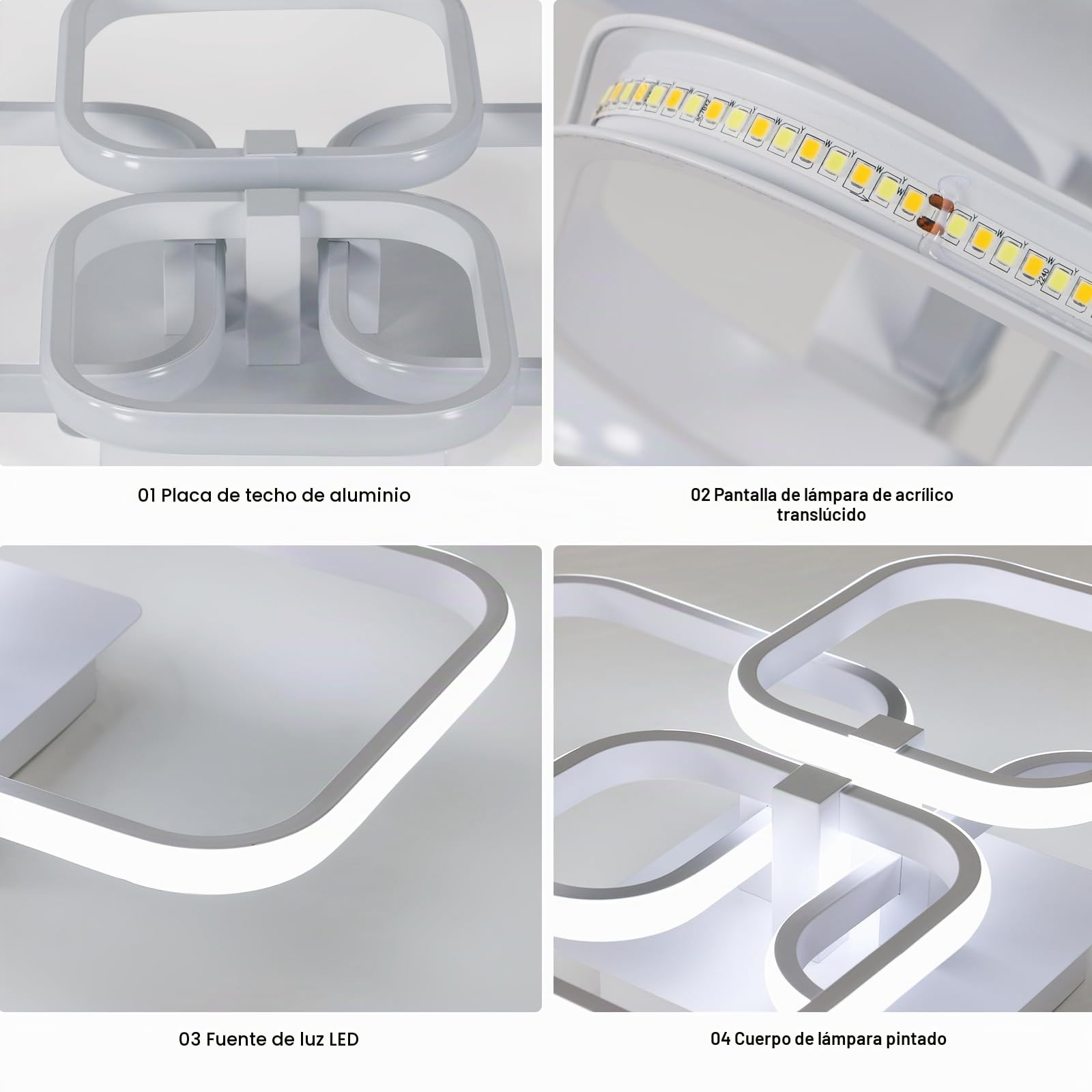Comely 48W Lámpara de Techo LED, 4 Cuadrado Geometría 5400LM Plafón Moderno | Blanco Luz LED Techo con Mando a Distancia 3000K-6500K para Dormitorio
