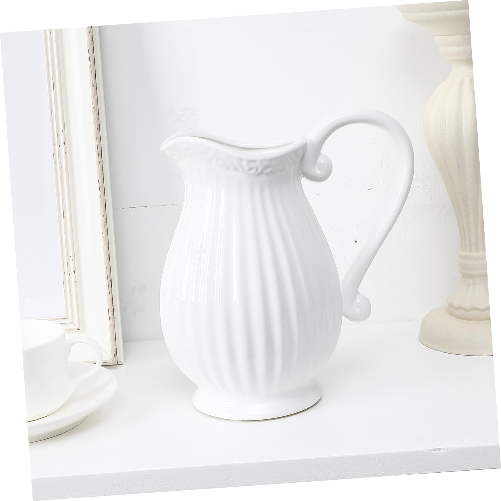 SOLUSTRE 1Pc Ribbed Ceramic Pitcher Vase Decorative Porcelain Flower Container for Home for Dried Flowers Stylish Centerpiece for Living Dining Table
