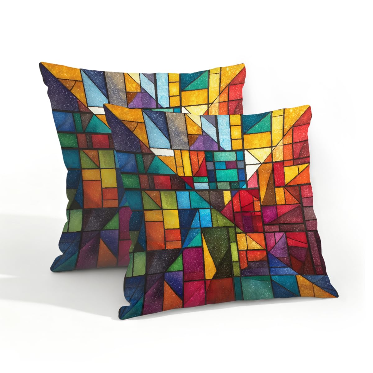 Outdoor Pillow Covers Waterproof Pillowcases 18x18in Set of 2 Modern Stained Glass Geometric Mosaic Decorative Throw Cushion Case for Couch Sofa Garden Patio Furniture