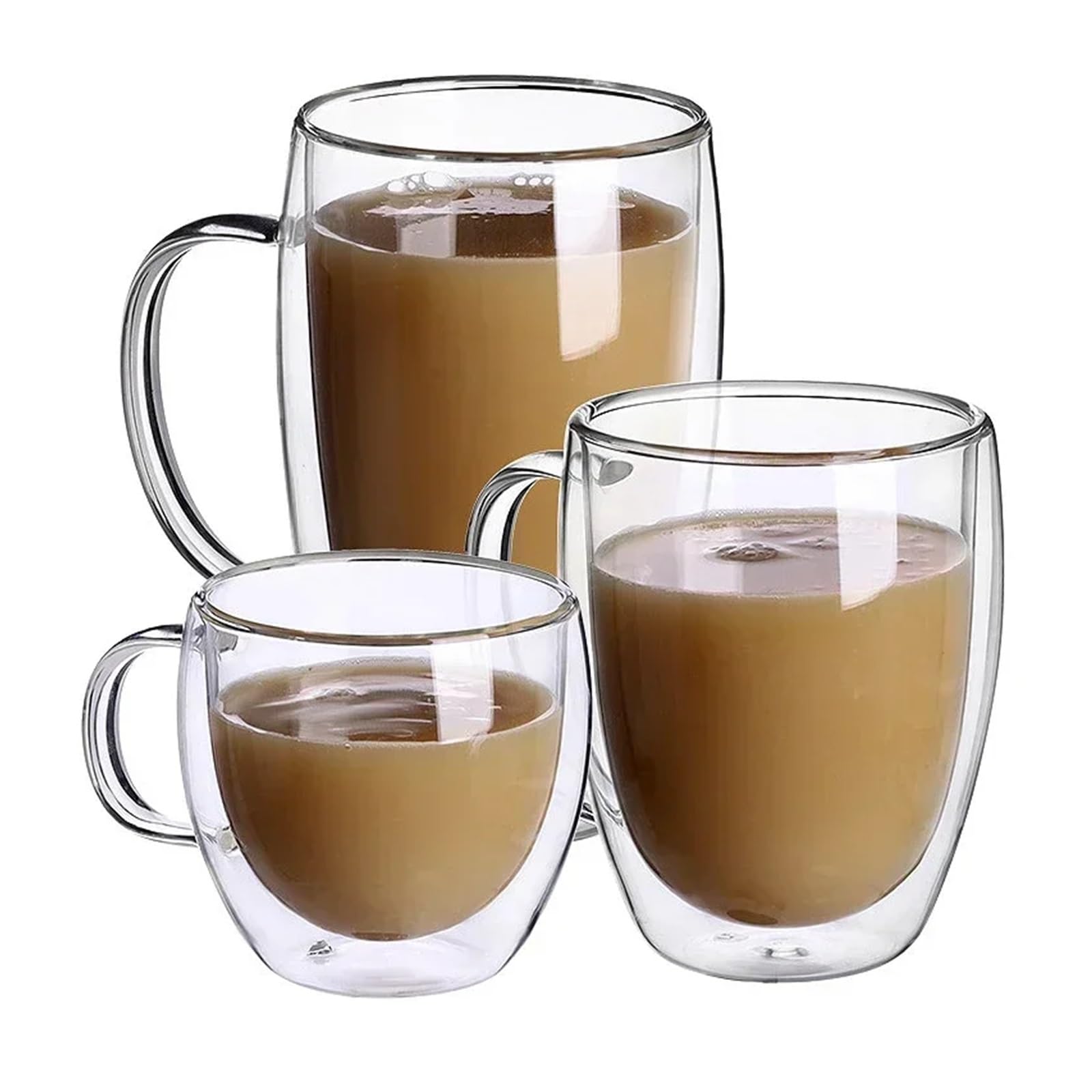 Zestaw 1-6 filiżanek do herbaty i kawy 80-450 ml, odporne na wysokie temperatury podwójne ścianki, ręcznie robiony zestaw przezroczystych kieliszków do zimnych napojów (2 szt., 250 ml)