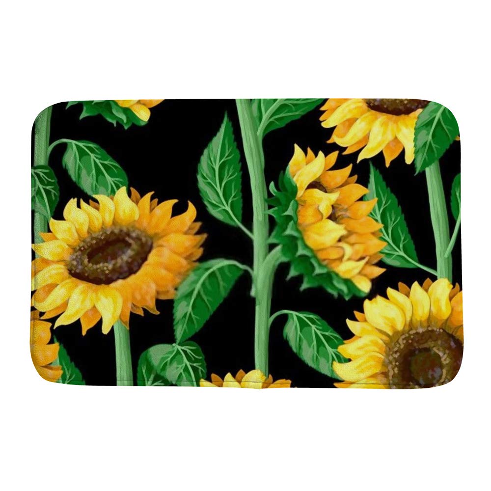 Tapis de bain motif tournesols pour illuminer une décoration de salle de bain noire