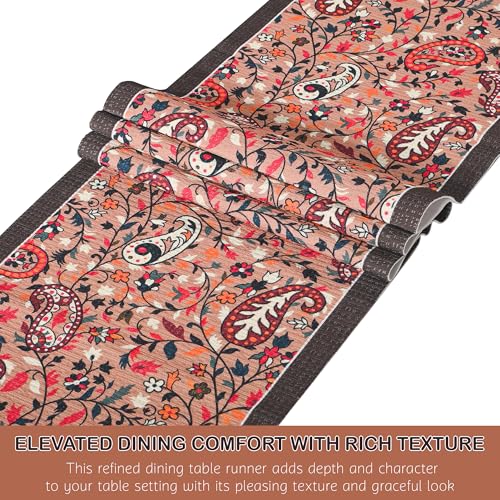 Image of Heart Home Velvet 13x72 Inch Table Runner for Home Decor | 6 Seater Dining Table Place Mat Elegant Soft Feel /Machine Washable | Pyramid 1237 - Peach & Green
