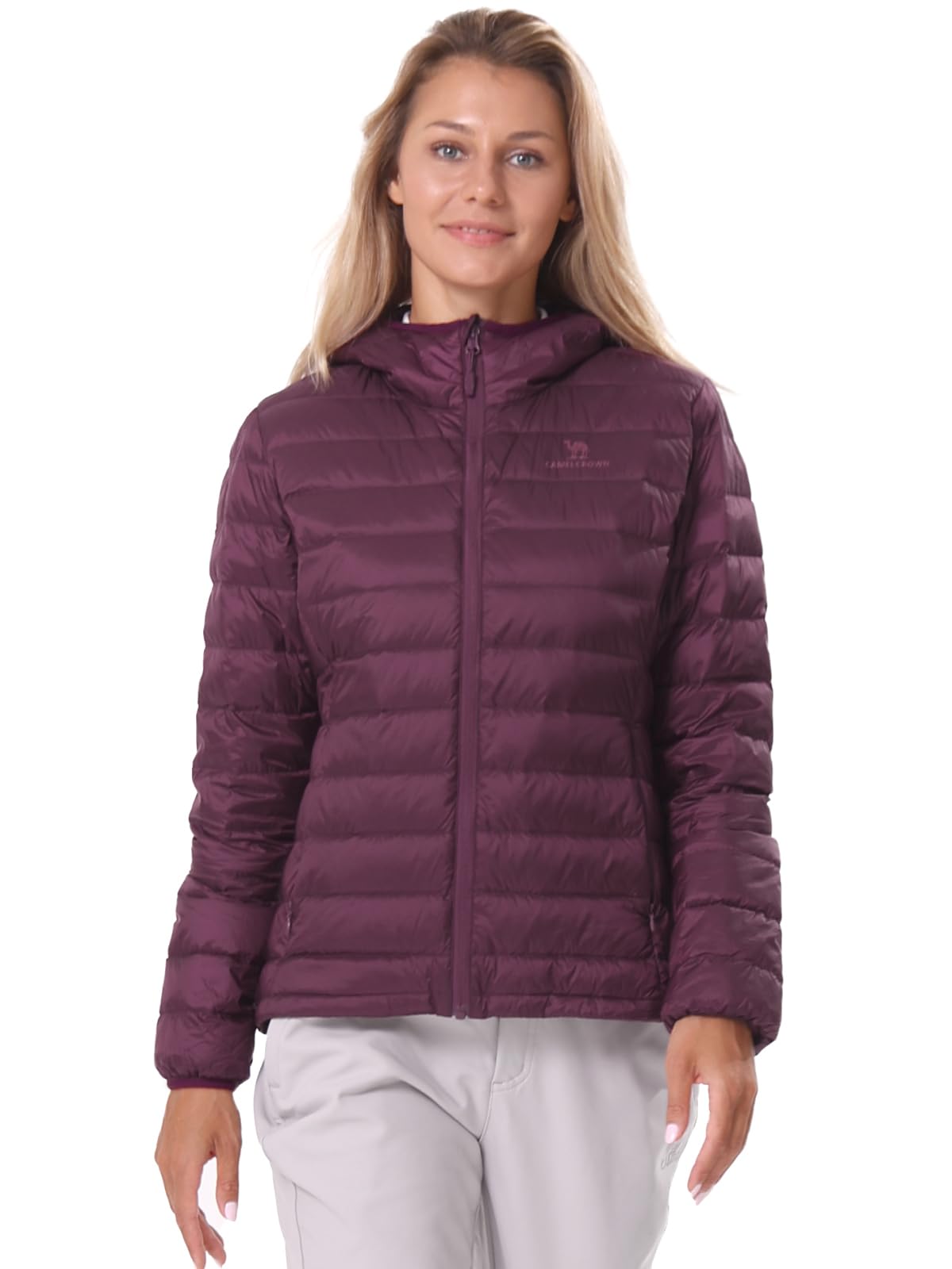 CAMEL CROWN Damen Daunenjacke mit Kapuze, verstaubar, ultraleicht, isoliert, wasserabweisend