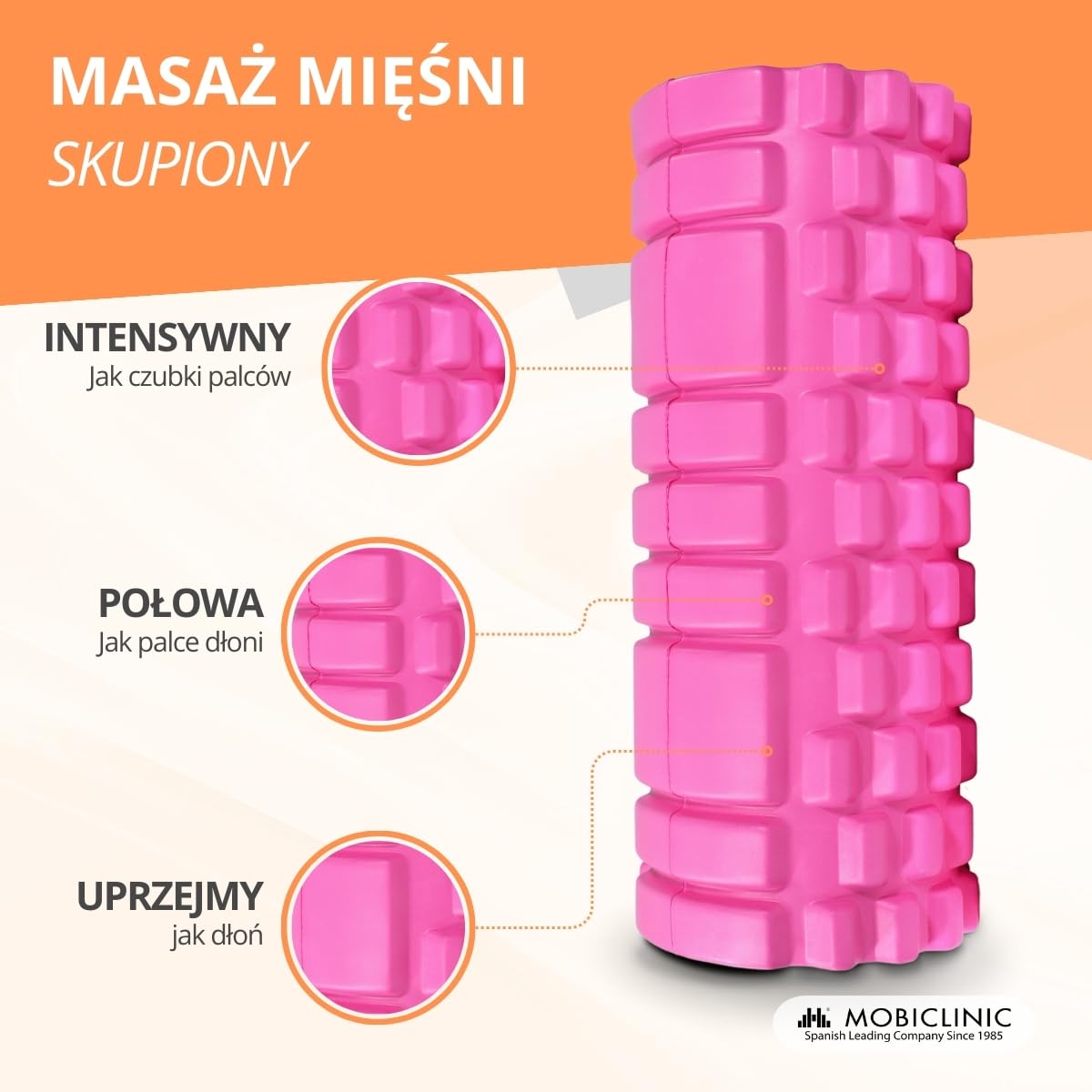 Mobiclinic® fitness, Wałek do masażu, Fitroller, Z pianki i eva, 14x33 cm, Pilates, Joga, Rozciąganie, Przenośny, Wielofunkcyjne użycie, Dla całego ciał, 3 poziomy