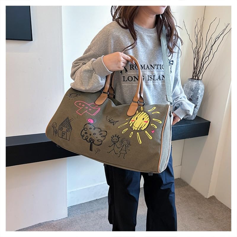 Sporttasche & Reisetasche Für Damen Und Herren, Tasche Für Sport, Fitness & Reisen, Schwimmtasche Weekender Tasche, Trainingstasche, Gym Bag, Süßes Graffiti Kinder Jugend Reisetasche (Grün)