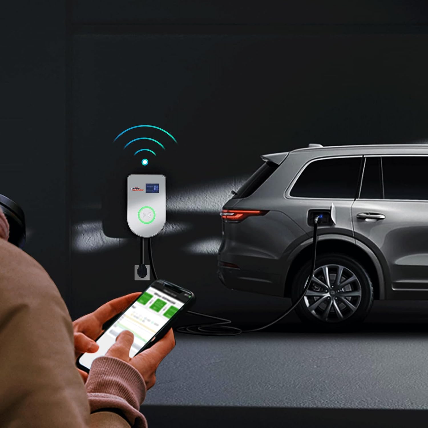 Level 2 Wireless EV Charging Station with App Monitoring 48A 25FT Cable, NEMA14-50 Plug, Indoor/Outdoor Universal Fast Electric Car Charger with 2 RFID Cards