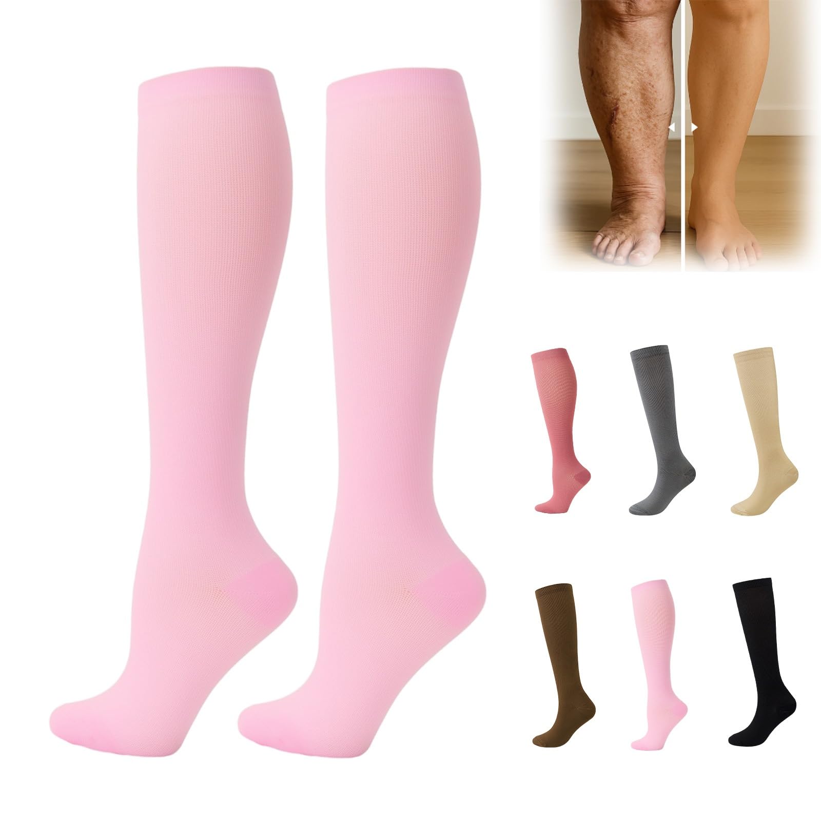 Mevery KompressionsstrüMpfe, Unisex StüTzstrüMpfe, Mevery KompressionsstrüMpfe Damen Gegen Krampfadern, Geeignet für Sport, Laufen, Reisen, Fitness und FußBall(Rosa,L/XL-6 Paar)