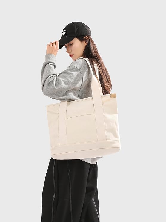 zhongningyifeng Dames Casual Canvas Draagtas met Bovengreep Grote Capaciteit Boodschappentas voor Werk Reizen, Groen, Medium