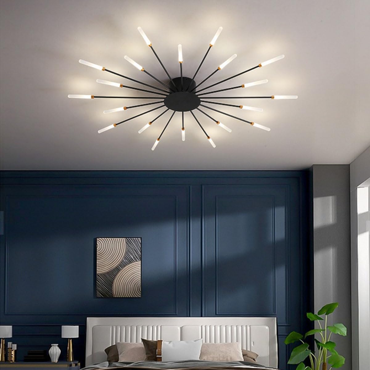 KXEcoLife Aleaty Dimmable Modern Ceiling Light - 42 Head Recessed Acrylic Chandelier for Dining Room Bedroom & Living Adjustable 3000-6000K Fireworks Design (Black)