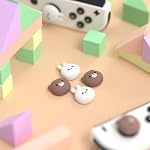 PlayVital Joystick Caps for Nintendo Switch/OLED, Thumbstick Caps for Switch Lite, Analog Cover for Joycon Thumb Grips - Chubby Bear & Smiley Bunny