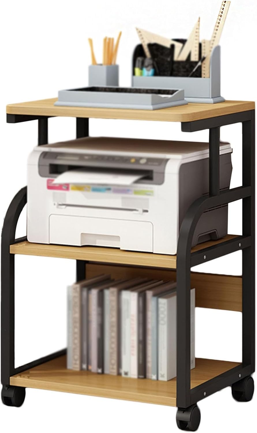 3 Tier AV Media Stand,CD Player Stand, Metal Media Cart, Open Storage Audio Rack for Living Room, Office, Classrooms, Recording Studio(Black+Wood Color)