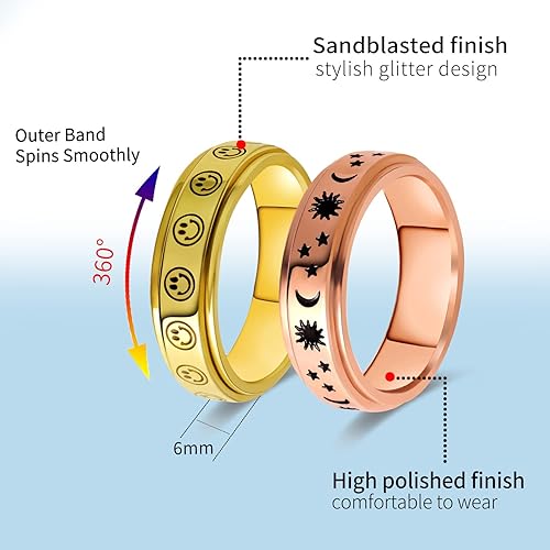 Miniatura 2 de Anillo giratorio para mujeres con ansiedad, de acero inoxidable de 0.236 pulgadas, anillo giratorio para aliviar el estrés y la ansiedad para