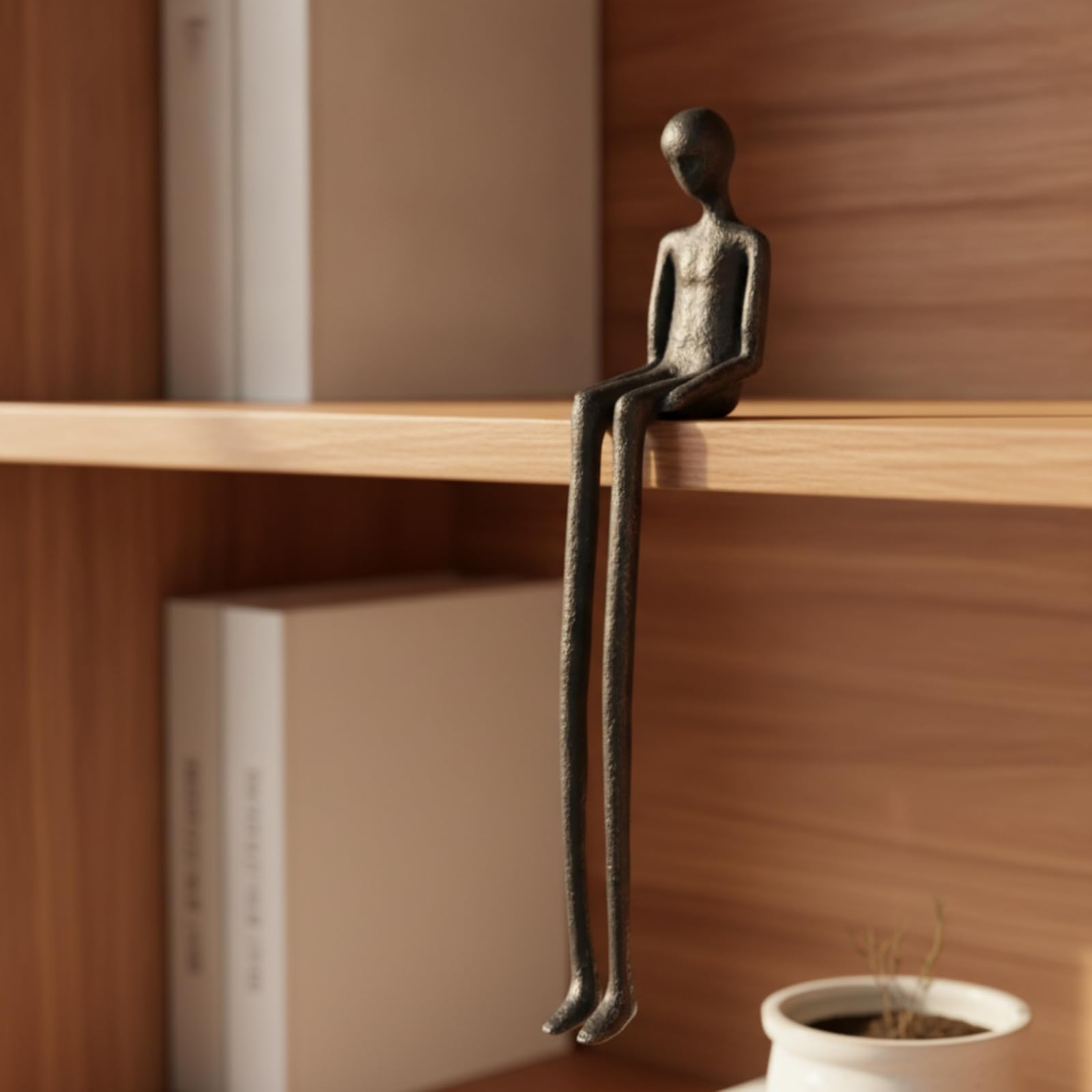 Figurina in Alluminio con Finitura Opaca Scura Opaco Scultura con Gambe Lunghe Pendenti Minimalista Oggetto D'arredo per Comodino, Ingresso