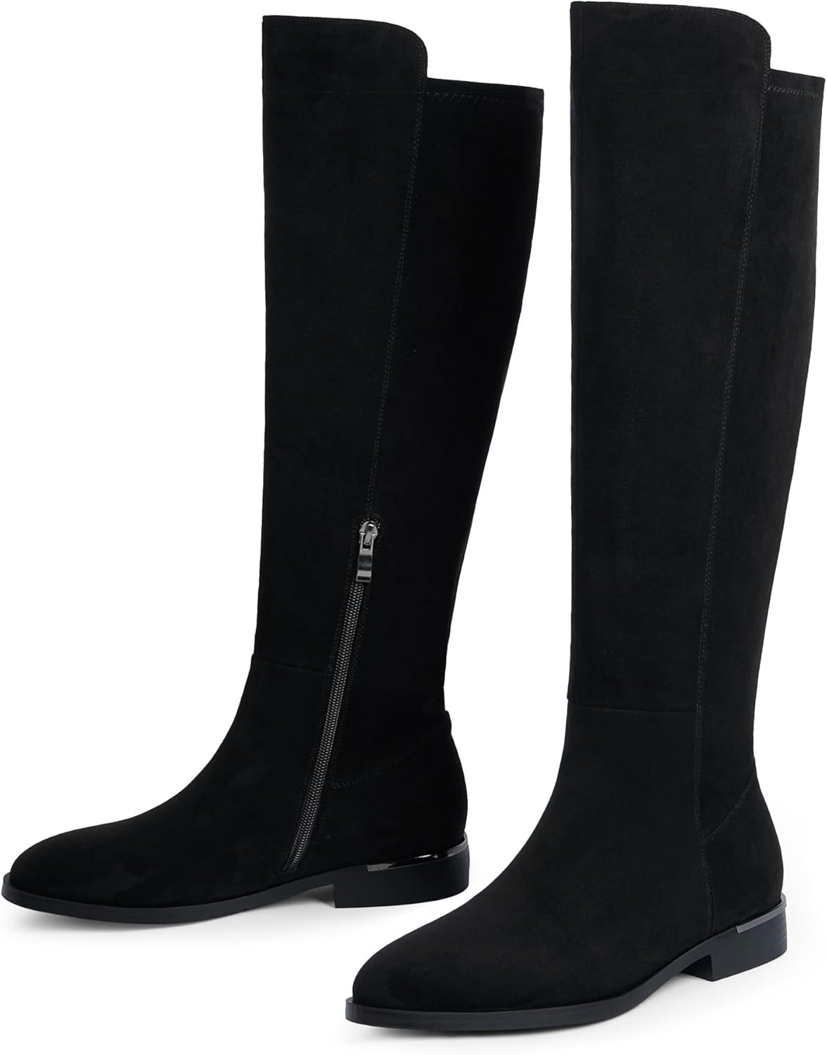 Modatope Knee High Boots Women Flat Rounded Toe Stretchy Boots Side Zipper Dress Tall Boot - Image 5