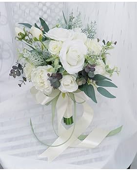 Amazon｜MOJUN ウェディングブーケ 花嫁用 造花 ホワイトローズ