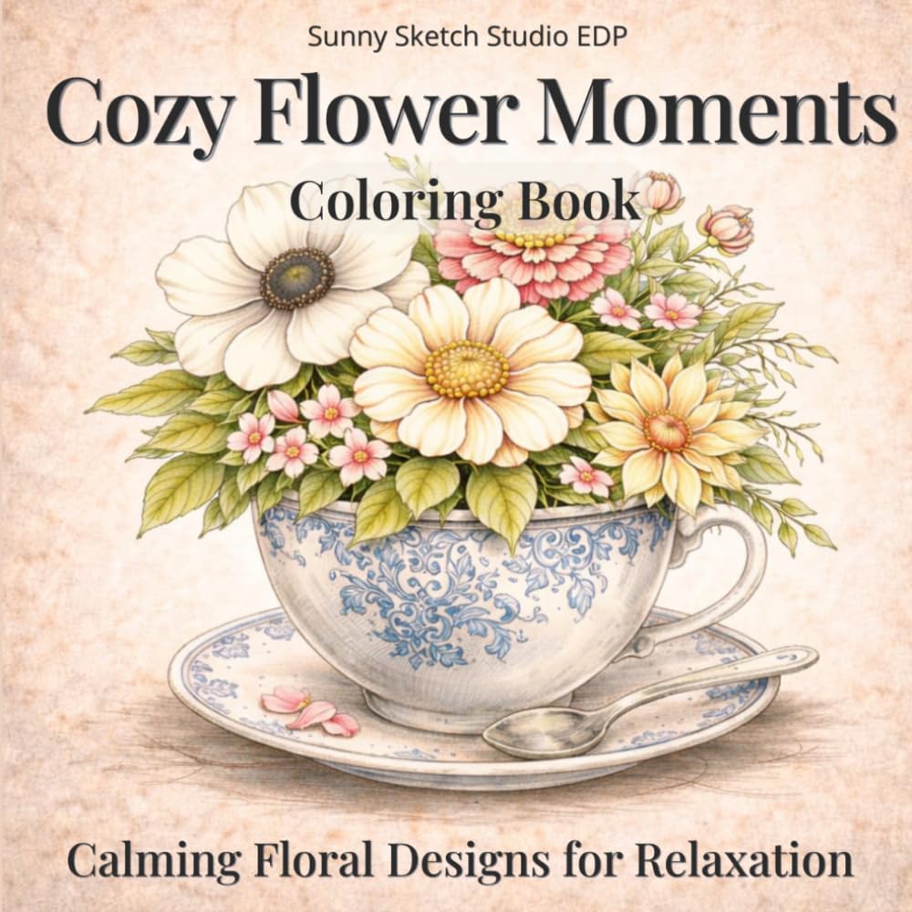 Cozy Flower Moments Coloring book: Calming Floral Designs for Adults Relaxation and Stress Relief with Beautiful Botanical Illustrations (Cozy Floral Escape)