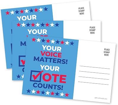 Pink Pixie Studio 100 Voter Postcards Bulk 4 x 6 Every Vote Counts Message Cards Patriotic Theme Red White & Blue Vote Blank Back for Message to Encourage Voting Made in the USA