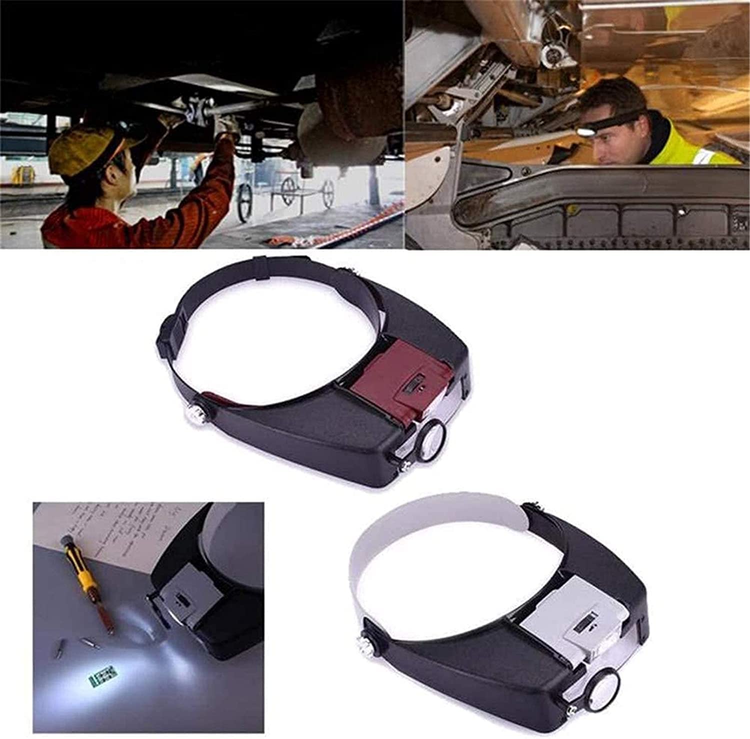 Kopfbandlupe, beleuchtete Vergrößerungsbrille mit Kopfhalterung, verstellbare Juwelier-Kopfbandlupe mit beleuchteter Vergrößerungslinse und 2 LED-Lichtblenden zum Lesen von Schmuck