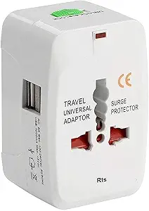 rts 2021 Smart Multiplug Multipin International Universal Travel Adapter Plug Charger with Built in Dual 2 X USB Charger Powith Led Indicator Surge/Spike Protected (Regular Same As Photo White)