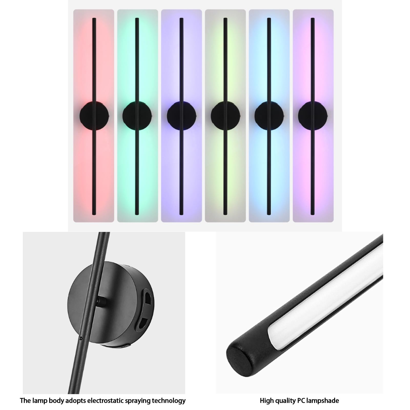 QYYZTQY Indoor Long Light with Remote Lamp RGB Dimmable USB Rechargeable Wall Rotation Touch Control for Living Room Bedroom Bedside (1 Pack,Silver)