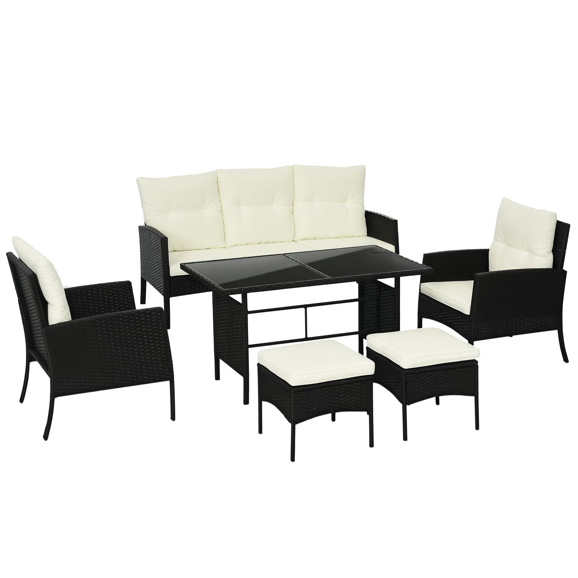 Outsunny Unisex White 6 Pieces Rattan Garden Furniture Sofa Set With Cushions In
