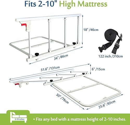 Miniatura 6 de Mybow Rieles de cama para adultos mayores de seguridad, rieles laterales plegables para cama de protección de cama para personas mayores, mango de