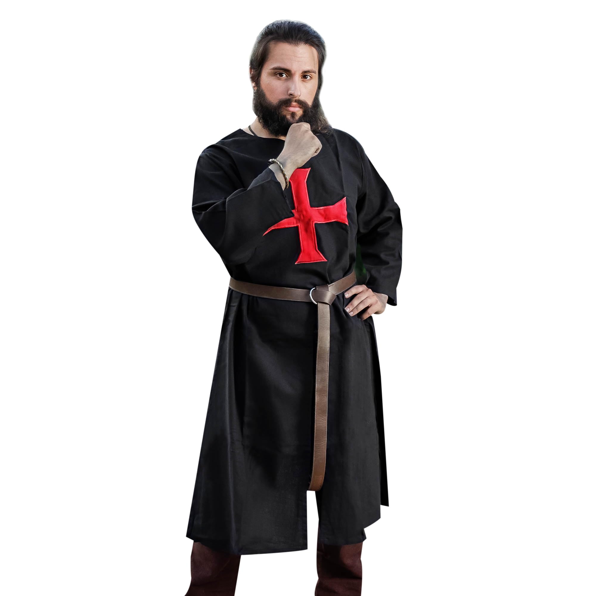House of Warfare Men's Crusader Tabard Costume - Medieval Knight Renaissance Warrior Tunic, 100% Cotton for LARP, Cosplay, Full Sleeves - Black, S