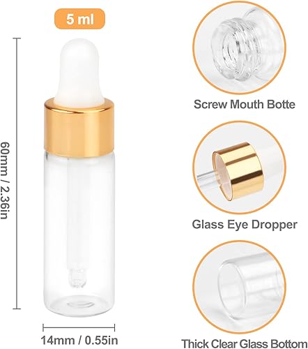 Miniatura 3 de Botellas vacías de vidrio transparente, botella con cuentagotas de aceite esencial de 0.2 fl oz, recipientes de almacenamiento de muestras de