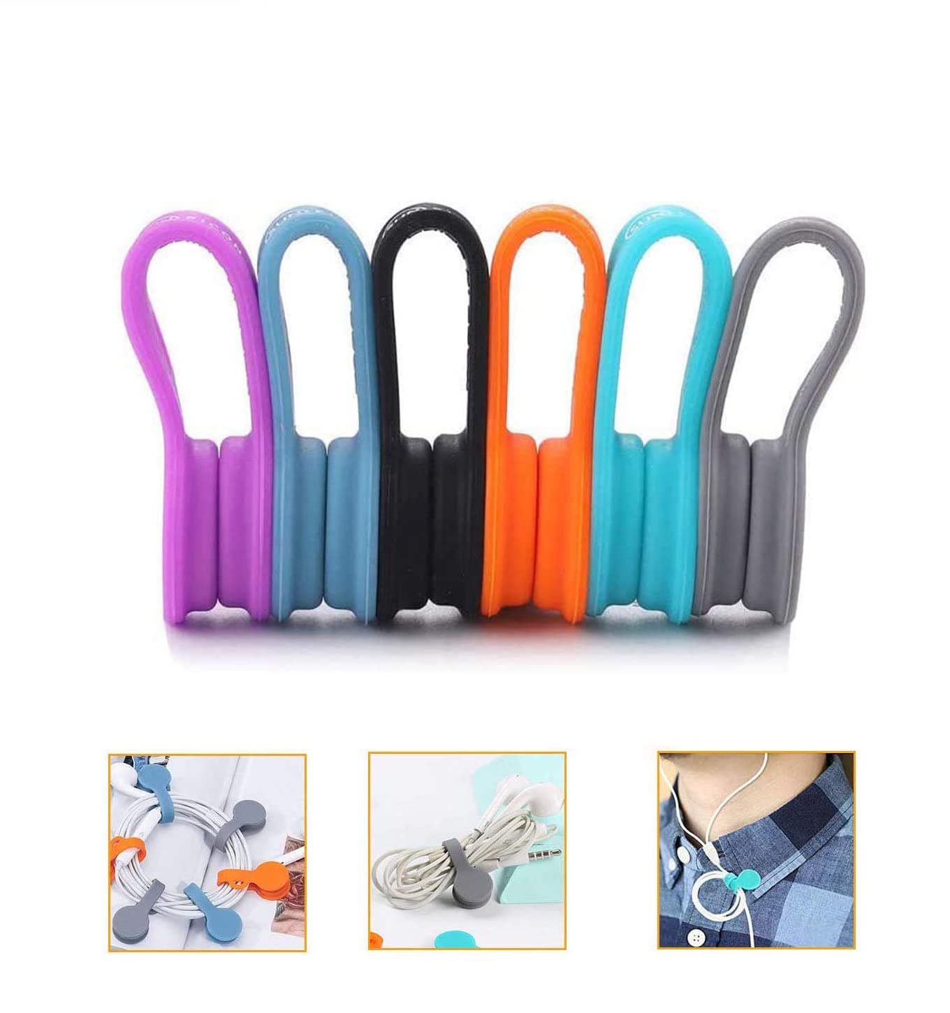 Magnetic Cable Clips, Magnetic Cable Organizers Reusable Fastening Cable Ties Multipurpose Silicone Cable Organisers Winder for Headphone Cable Lines, USB Cables