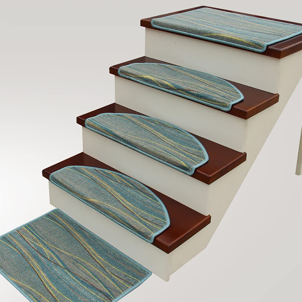 Alfombra de peldaños de Escalera de Madera, Manta autoadhesiva de Felpa de Lino de imitación Antideslizante, Alfombra de Paso Interior, decoración de Escalera 1 Paquete, Azul a Rayas (Size :