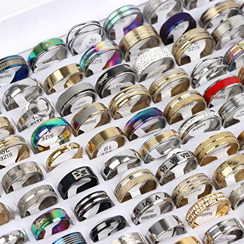 50Pcs/Lot Fashion Stainless Steel Heart Rhinestone Band Rings For Women Men Mix Style Party Jewelry Wholesale4