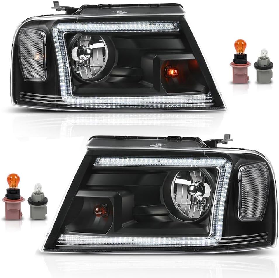 G-PLUS LED Headlights Fit Ford F150 2004-2008,Fit Lincoln Mark LT 2006-2008(NOT Fit 2004 F150 Heritage/Flareside Beds) Clear Lens Black Housing Clear ReflectorBumper Headlamps,faros delanteros