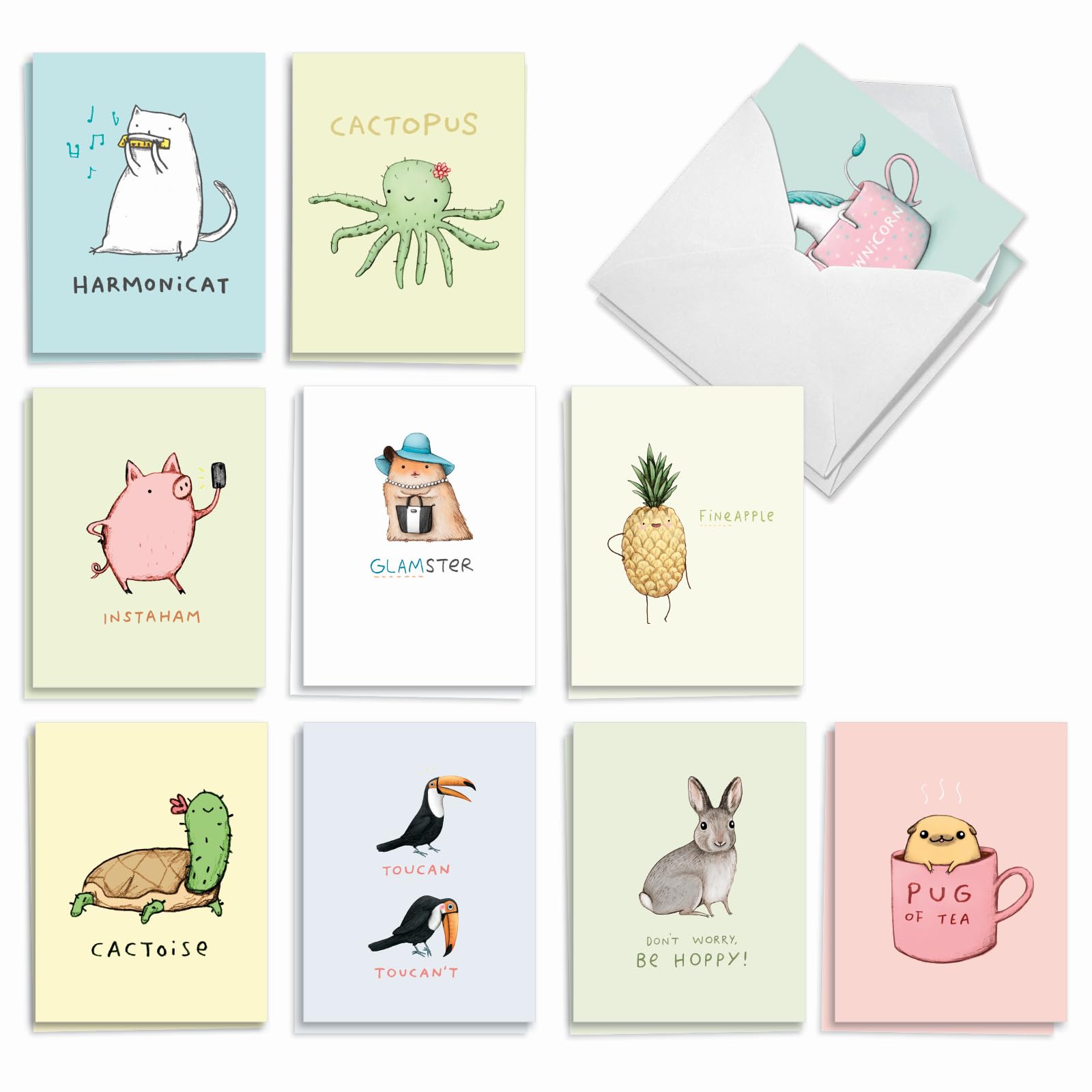 Best Card Co 20 Mini Bulk Notes Punimals Animal AM3366OCB-B2x10-NB