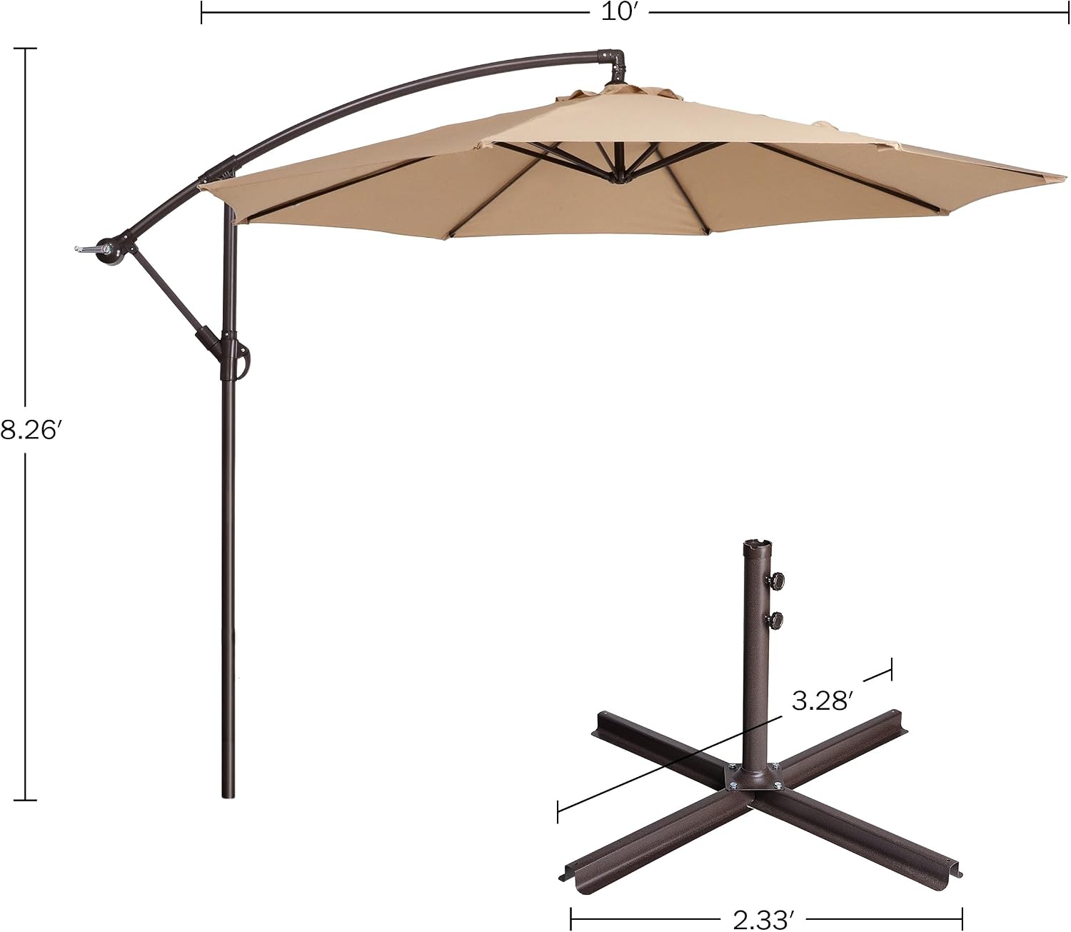 10 Ft Offset Cantilever Patio Umbrella - Fade-Resistant Shade Umbrella Outdoor Patio Canopy with Cross Base for Garden, Lawn, Deck, Yard or Pool by Pure Garden