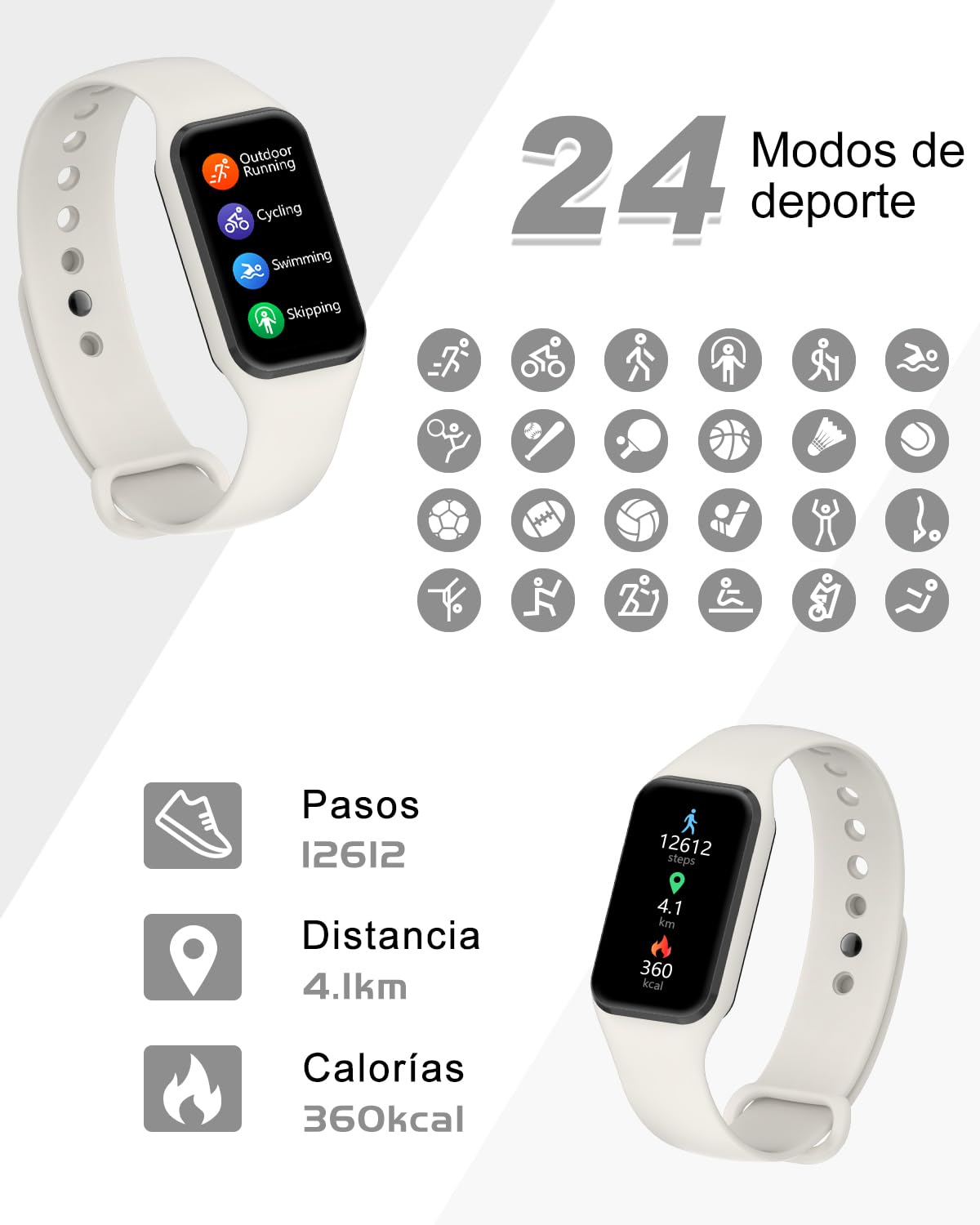 IOWODO R1 Smartwatch Uomo Donna con ossimetro (SpO2) Monitor Contapassi frequenza cardiaca Sonno Pedometro,Smart Watch Donna Uomo con notifica messaggi,IP68 Impermeabile per Android iOS (2 Cinturini)