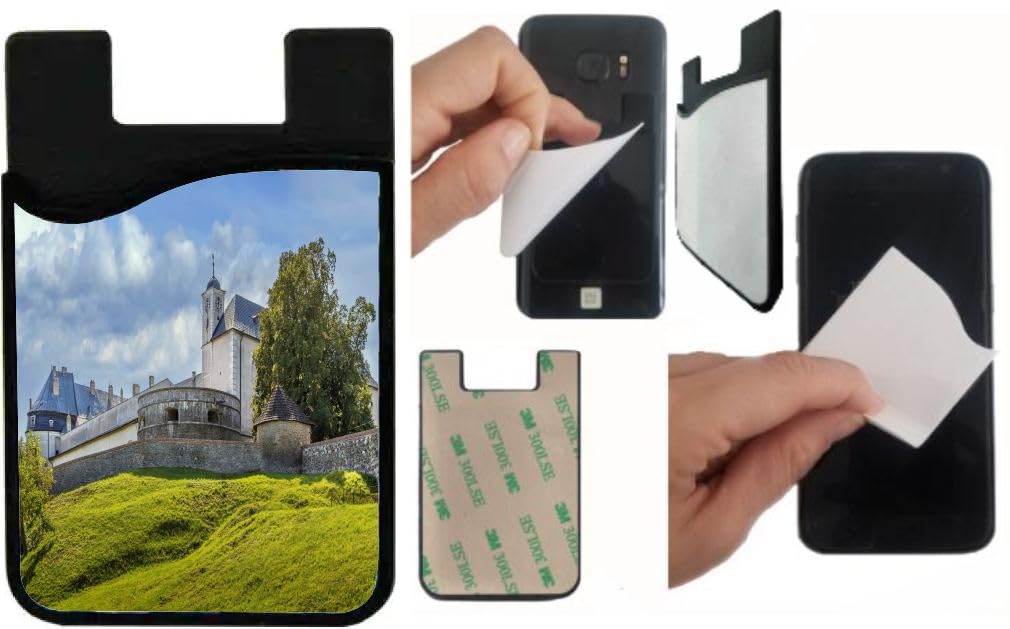Island Gifting Neoprene Stick-on ID Card Holder for iPhone/Galaxy/Google Android Cases Featuring Image of Cervey Kamen Castle in Slovakia