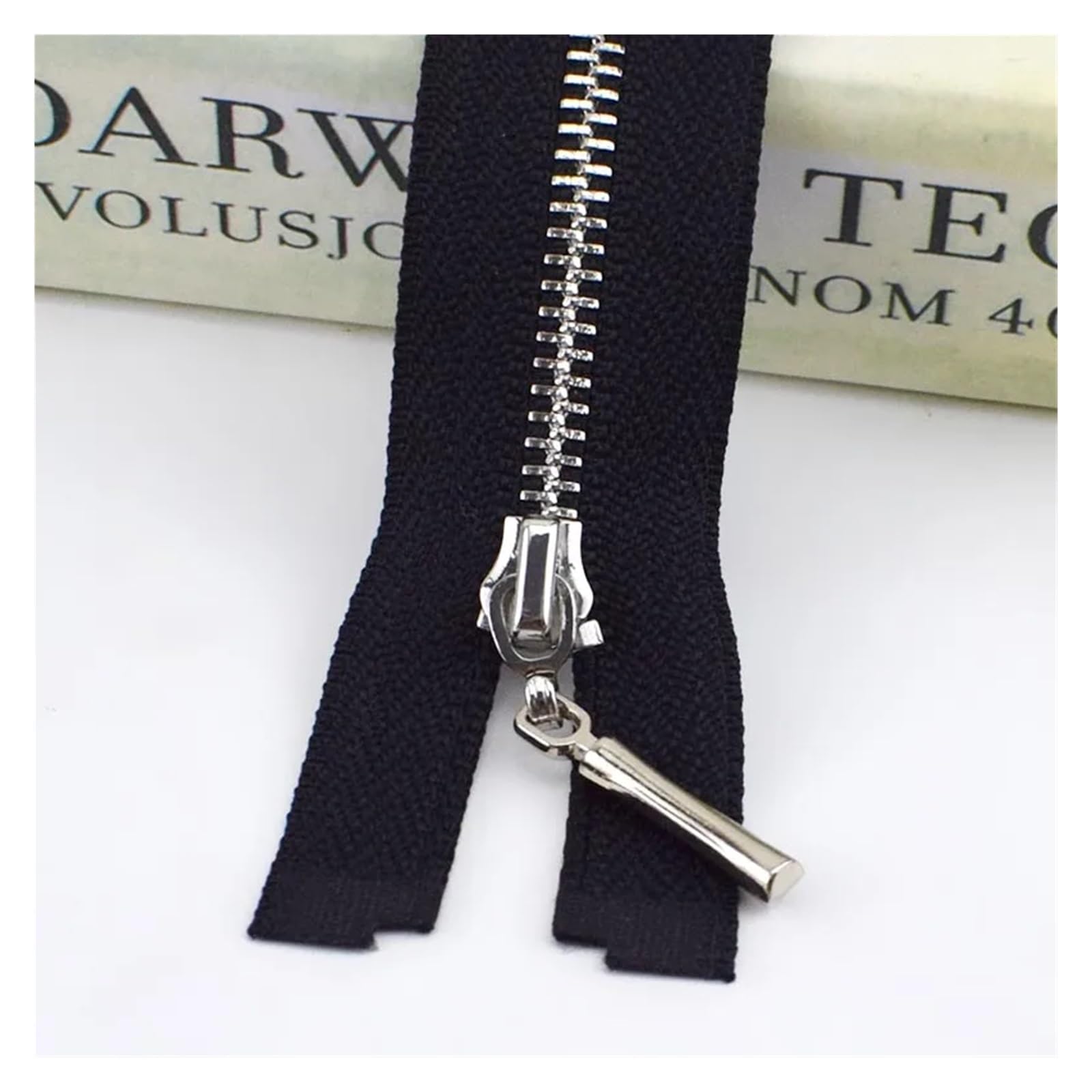 Duty Single Slider Zip, 3 Metal Zipper Silver Teeth Multicolor 15-70cm 2/5 Pcs(Black,OPEN-END-50CM-5PCS)