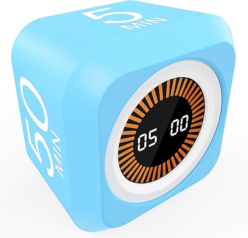 Miniatura 9 de FCXJTU Cubo Giratorio Temporizador Visual Pomodoro 5, 25, 10 50 Minutos Preestablecido, Temporizador de Volteo de Escritorio Recargable para Morado