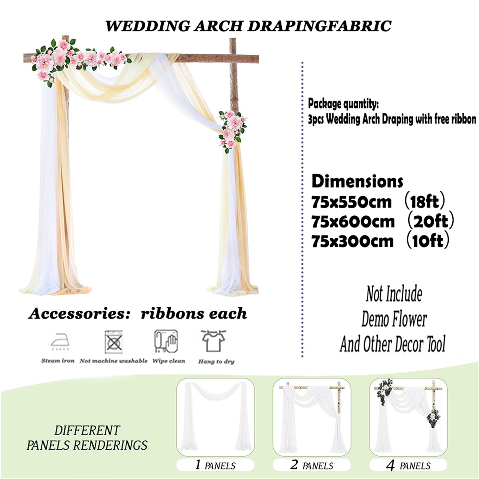 Chickwin Tenture Mariage, 3 Pièces Voilage Elégant Arche Mariage Tenture, Fond de Rideau Mousseline de Soie pour Décoration Mariagé, Cérémonie, Fête, Toile de Fond (Style Bleu-Violet,75x600cm)