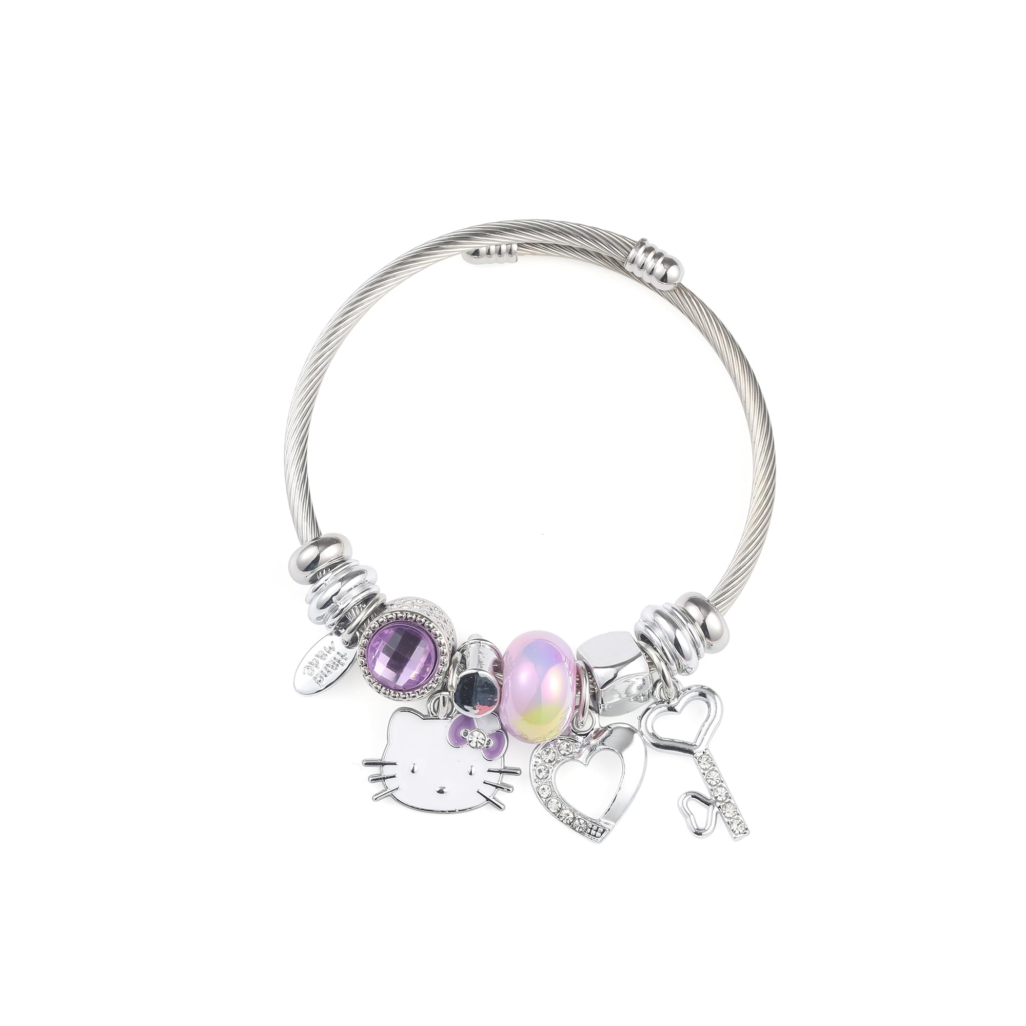 YouLuo Cute Charm Bracelet, Adjustable Stainless Steel Bracelet, Anime Cartoon Accessories Bracelets for Ladies Women Teen Girls Birthday Gift and